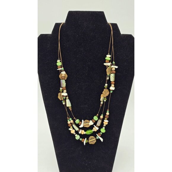 Coldwater Creek Multilayer Glass Beaded Necklace Abalone & Gold Tone Accents - Picture 7 of 7